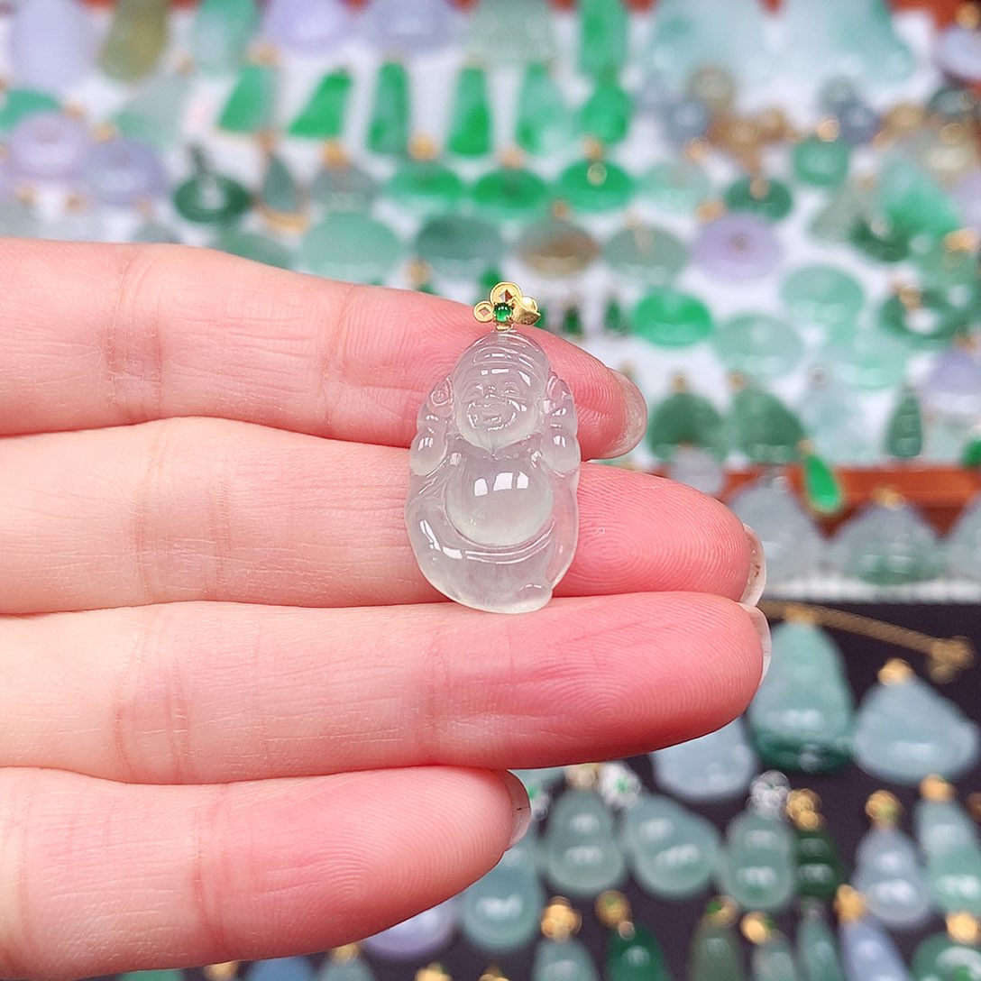 翡翠颈饰18K金镶嵌天然翡翠A货