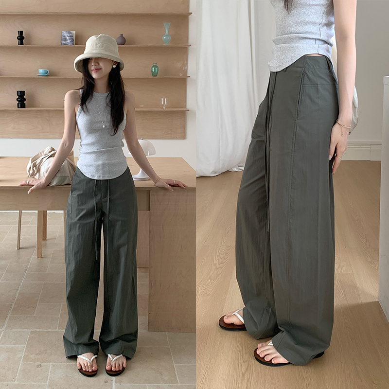 Miss sumey1161自制复古分割中低腰宽松抽绳工装裤辣妹高街镰刀裤