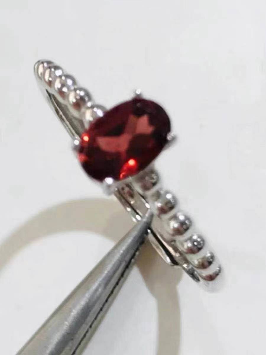 潮款天然石榴石戒指s925银镶嵌