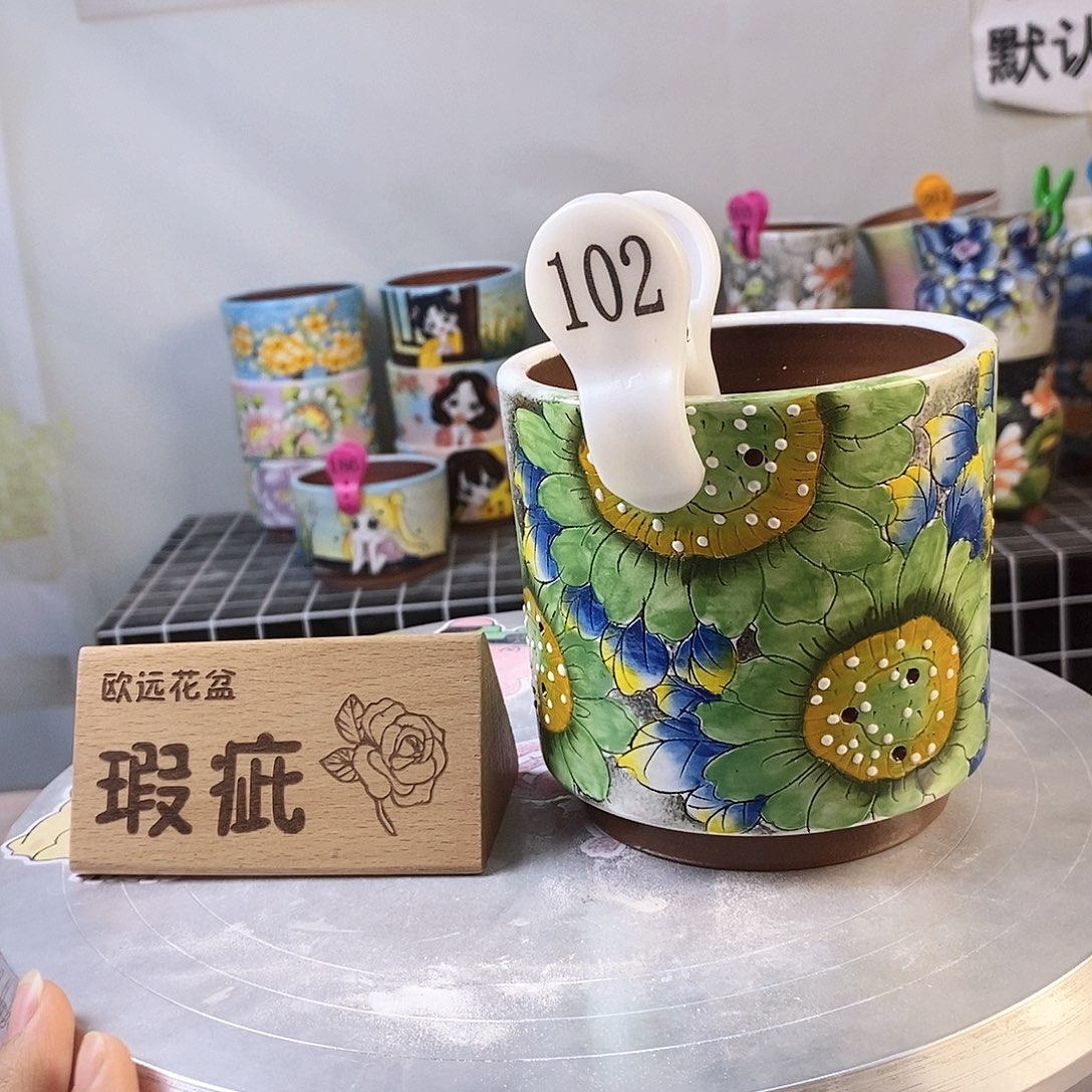 紫砂花盆红陶手绘花盆