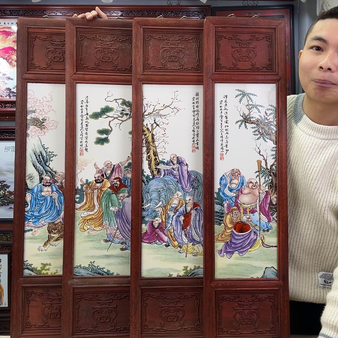 瓷片景德镇瓷板画四联屏