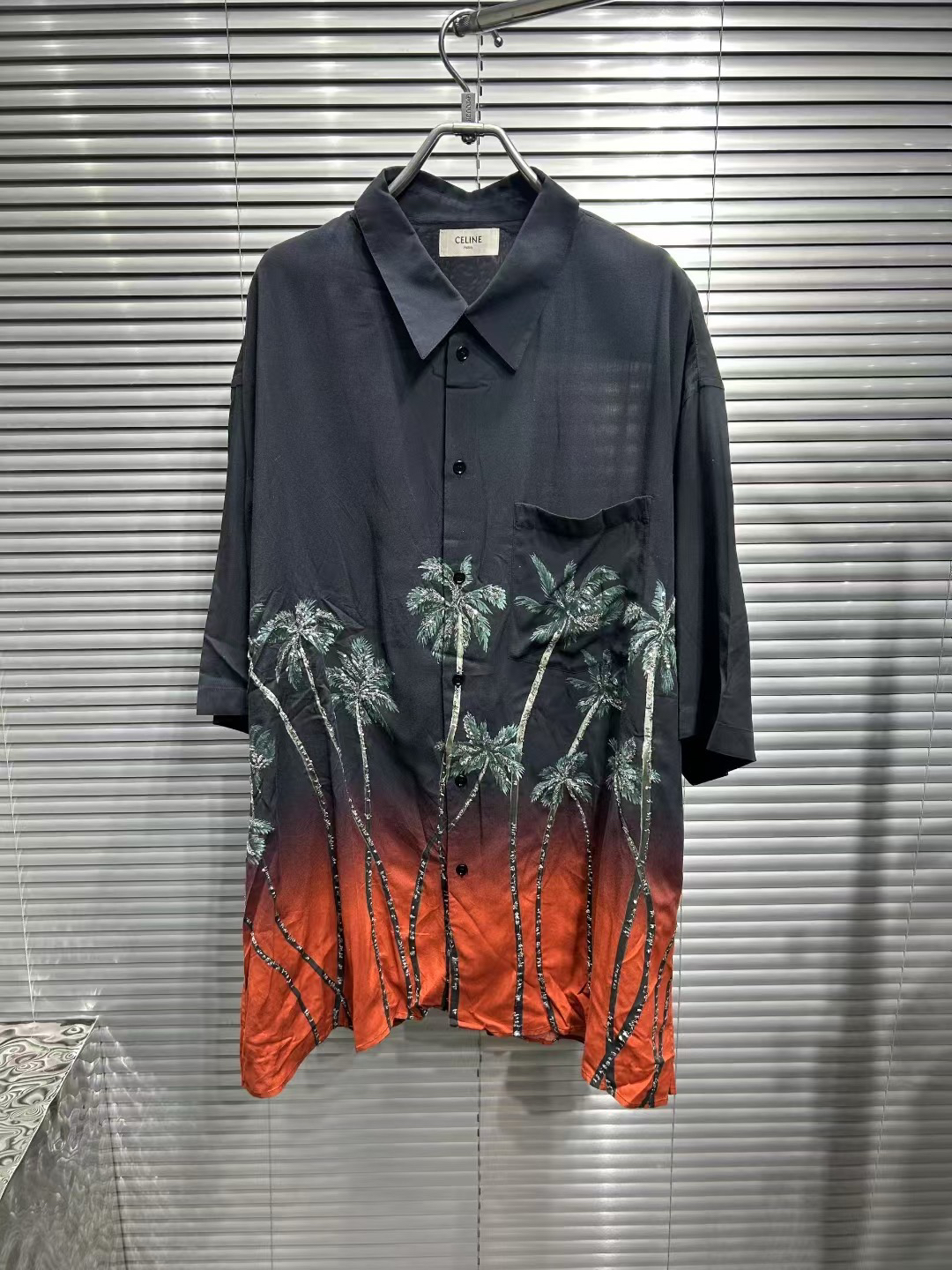 未使用 Celine/思琳 经典落日椰树棕榈树短袖衬衫/41码