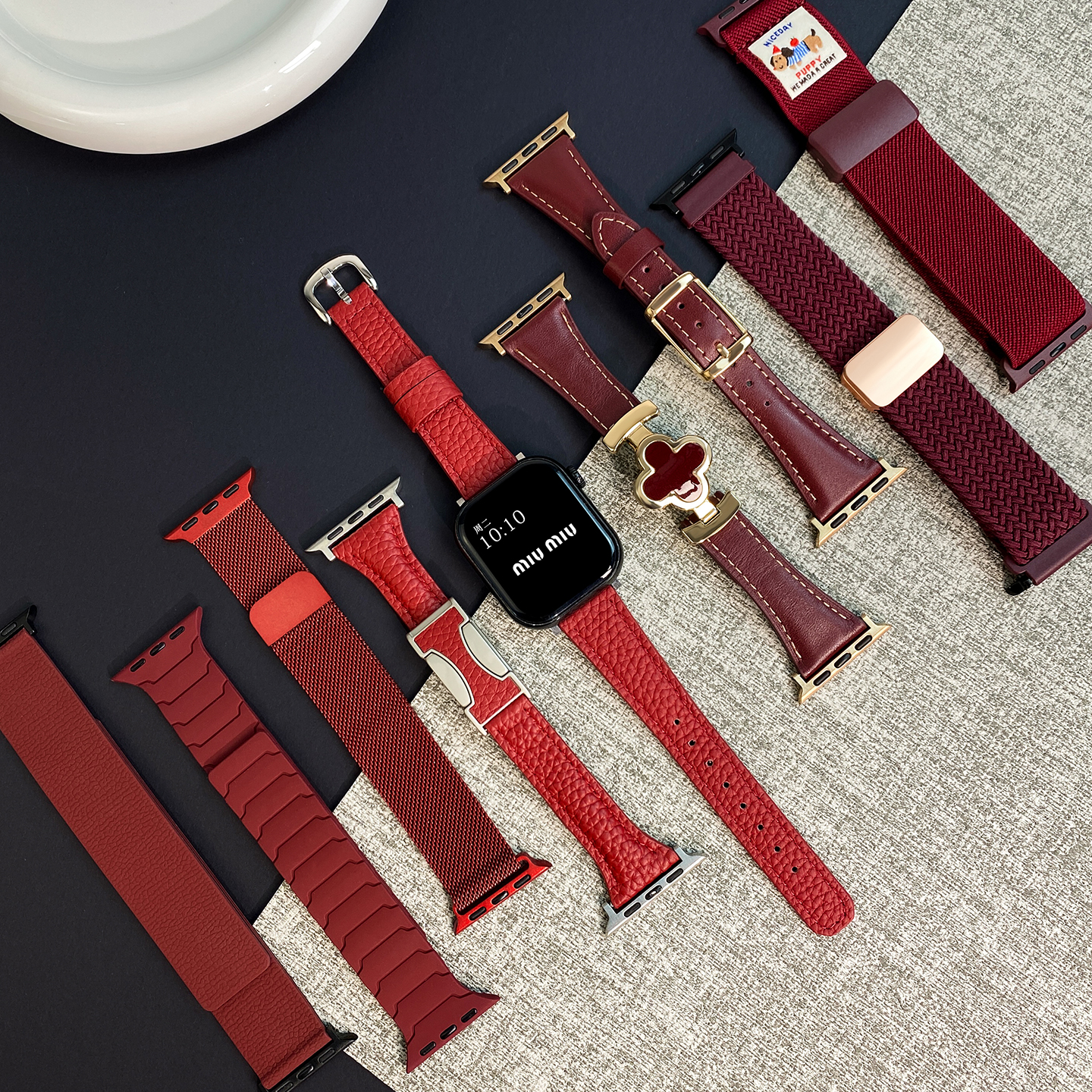适用苹果手表s11表带新年酒红apple watchs10女iwatch高颜值秋冬