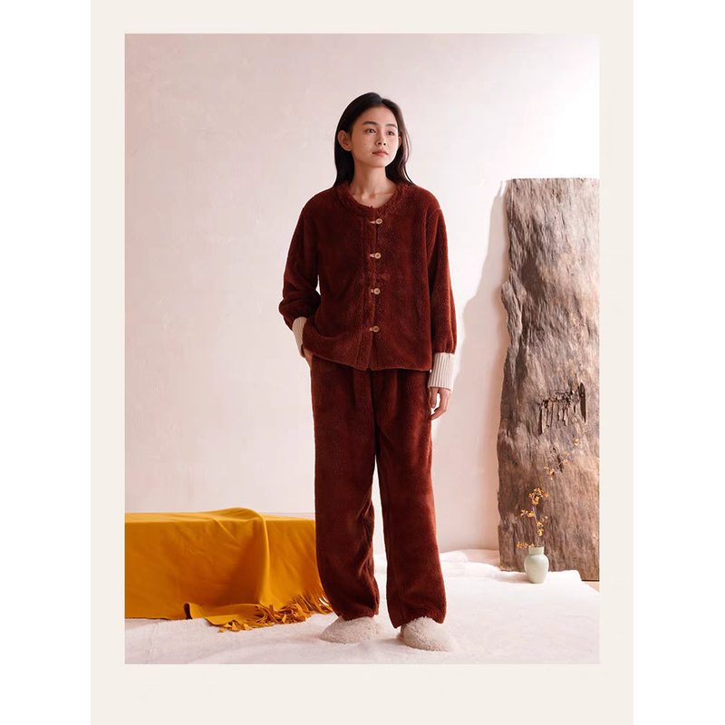 【小薇专属】242-034朵朵可可睡衣女秋冬加厚珊瑚绒圆领家居服