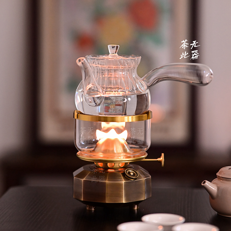 潮汕工夫茶具家用迷你简约设计多边形黄铜煮茶灯烧水煮茶养生适用