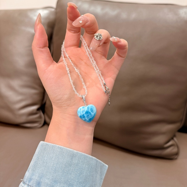 天然海纹石闪灵钻s925银项链（天然珠宝多样性发货）