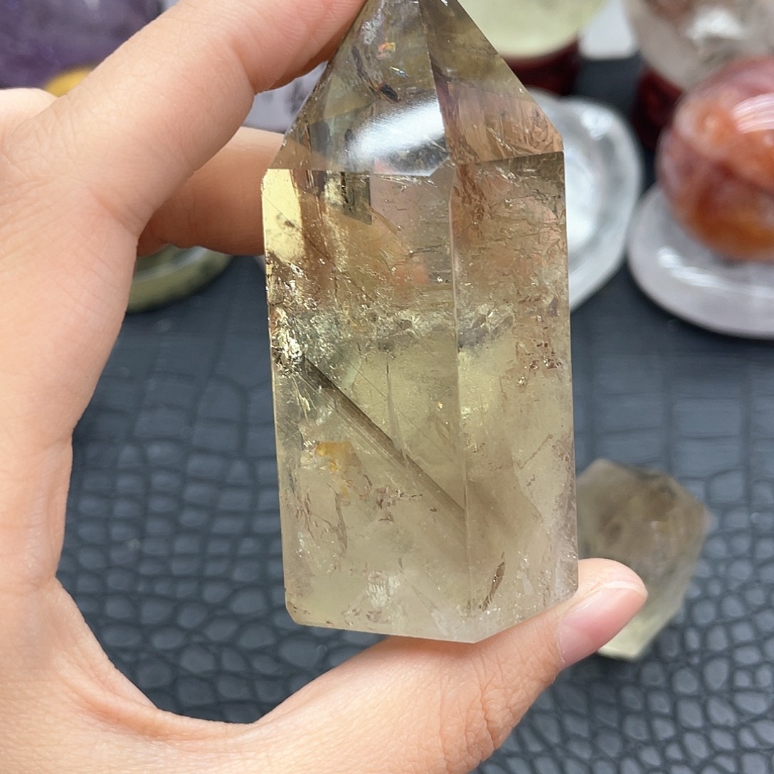 未镶嵌发晶珠宝半成品40黄水晶柱无暇无裂