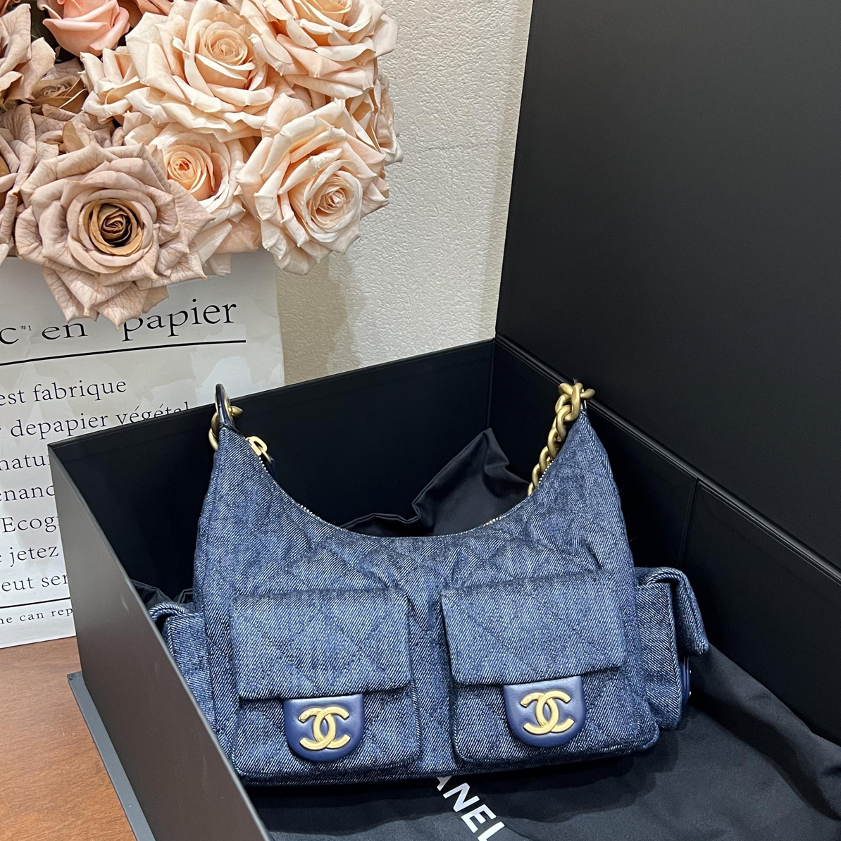99新 Chanel/香奈儿 一泽/99新/丹宁牛仔嬉皮hobo包/48-3J