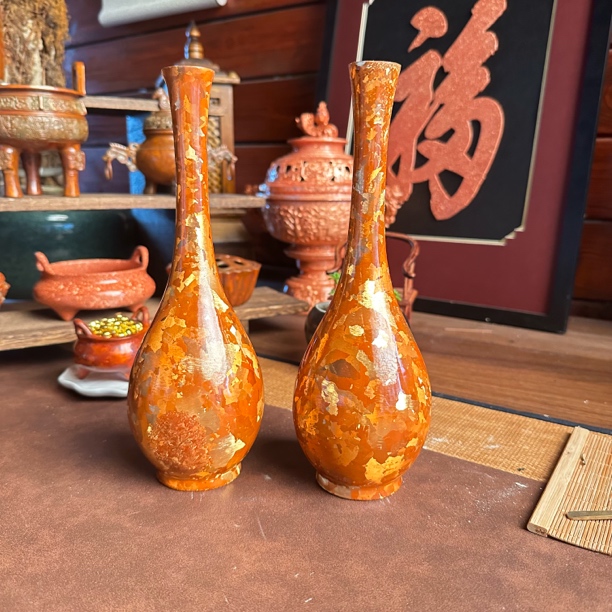 【非遗】手工打造斑铜赏瓶 插花花瓶装饰摆件花器铜摆件 家居装饰品