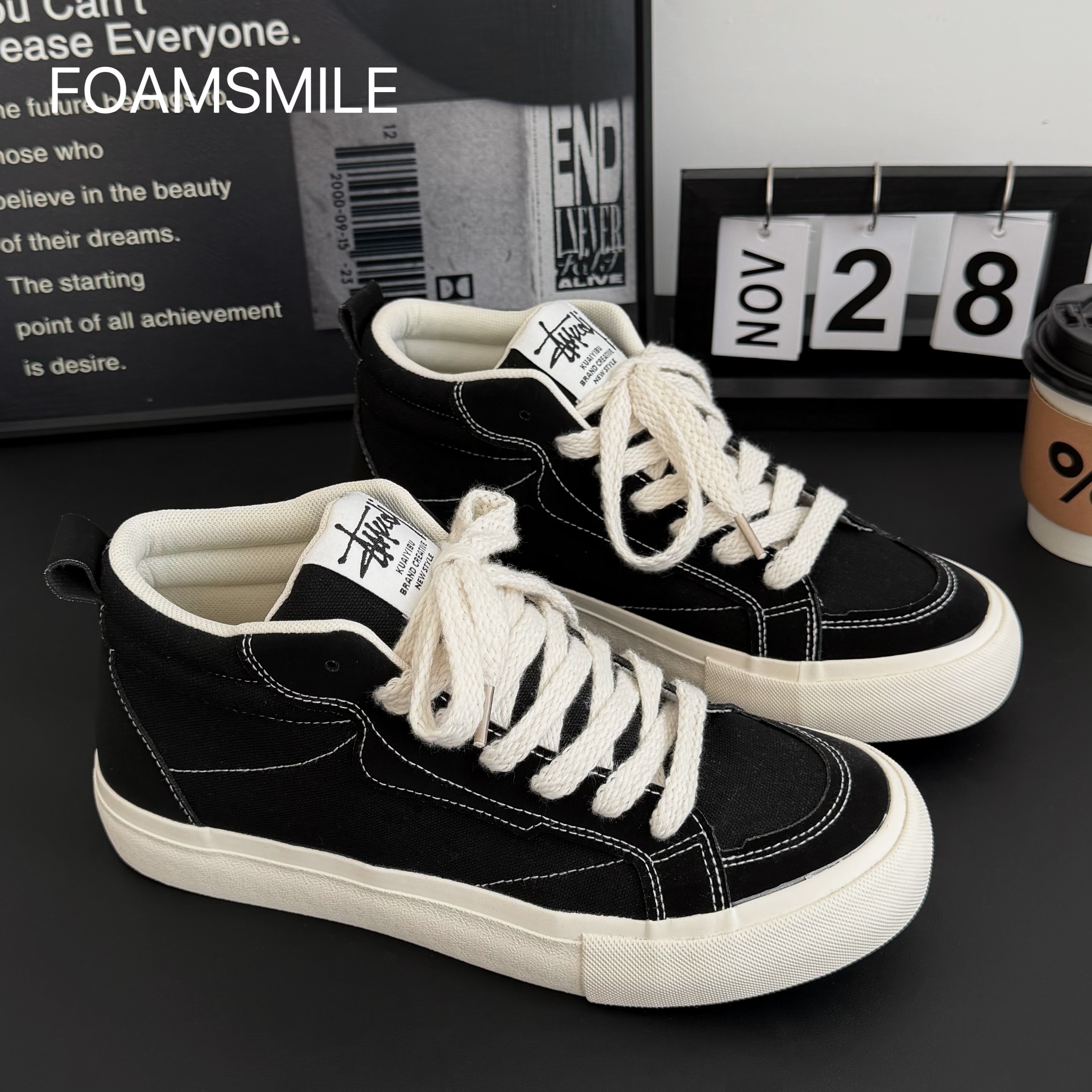 Foamsmile| 情侣高帮学生帆布穿搭经典百搭小众原创休闲鞋男女鞋