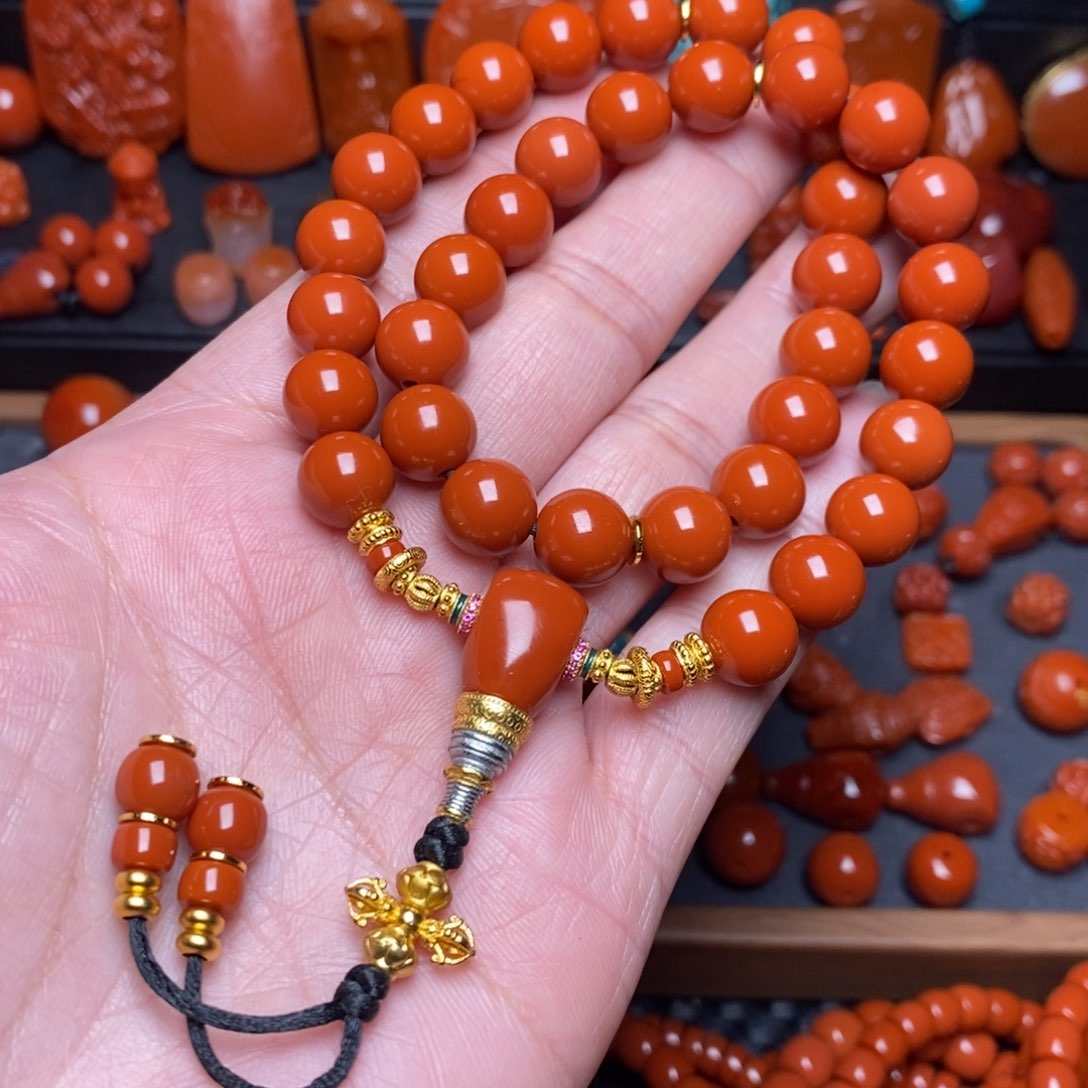 南红玛瑙纯色手持银S925镀金镶嵌