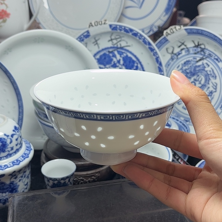 碗青花玲珑五寸福字饭碗