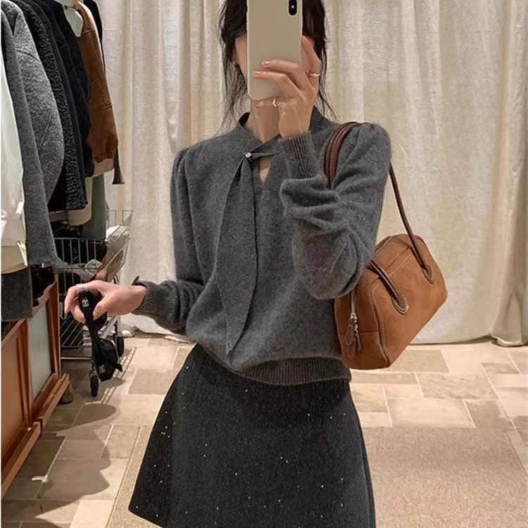 气质常规落肩袖镂空厚款针织修身打底衫毛衫毛针织衫
