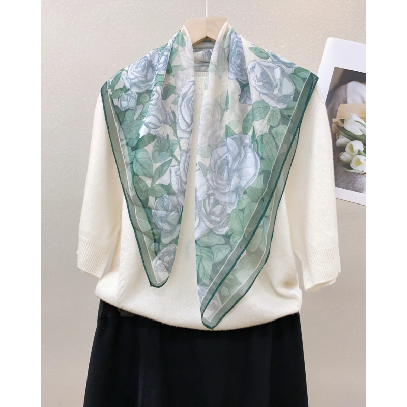 （933）原创法式复古桑蚕丝棉方巾轻奢送母亲节礼物百搭丝巾70*70