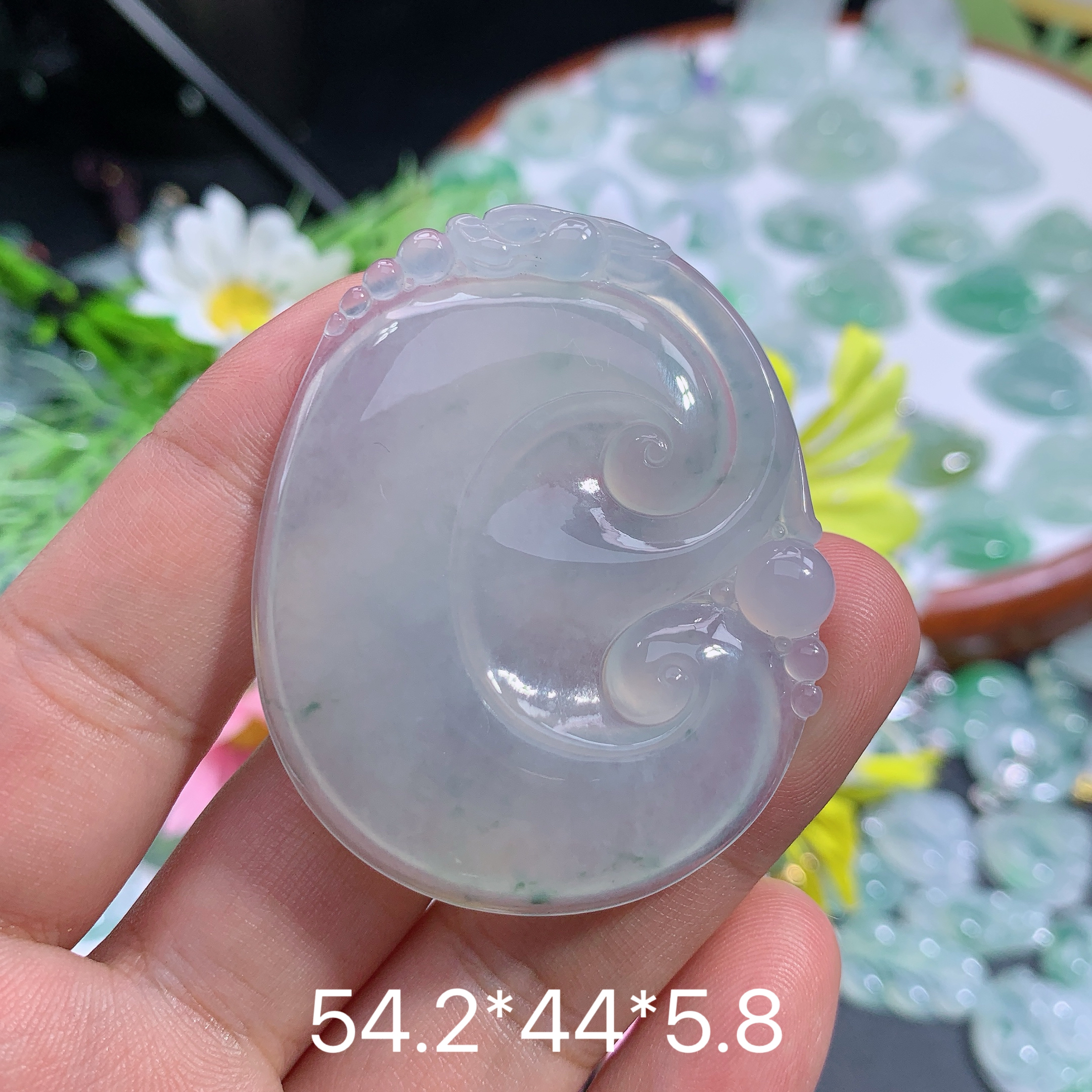 缅甸天然翡翠A货冰种飘花大如意吊坠品气质百搭精美玉石礼物精致