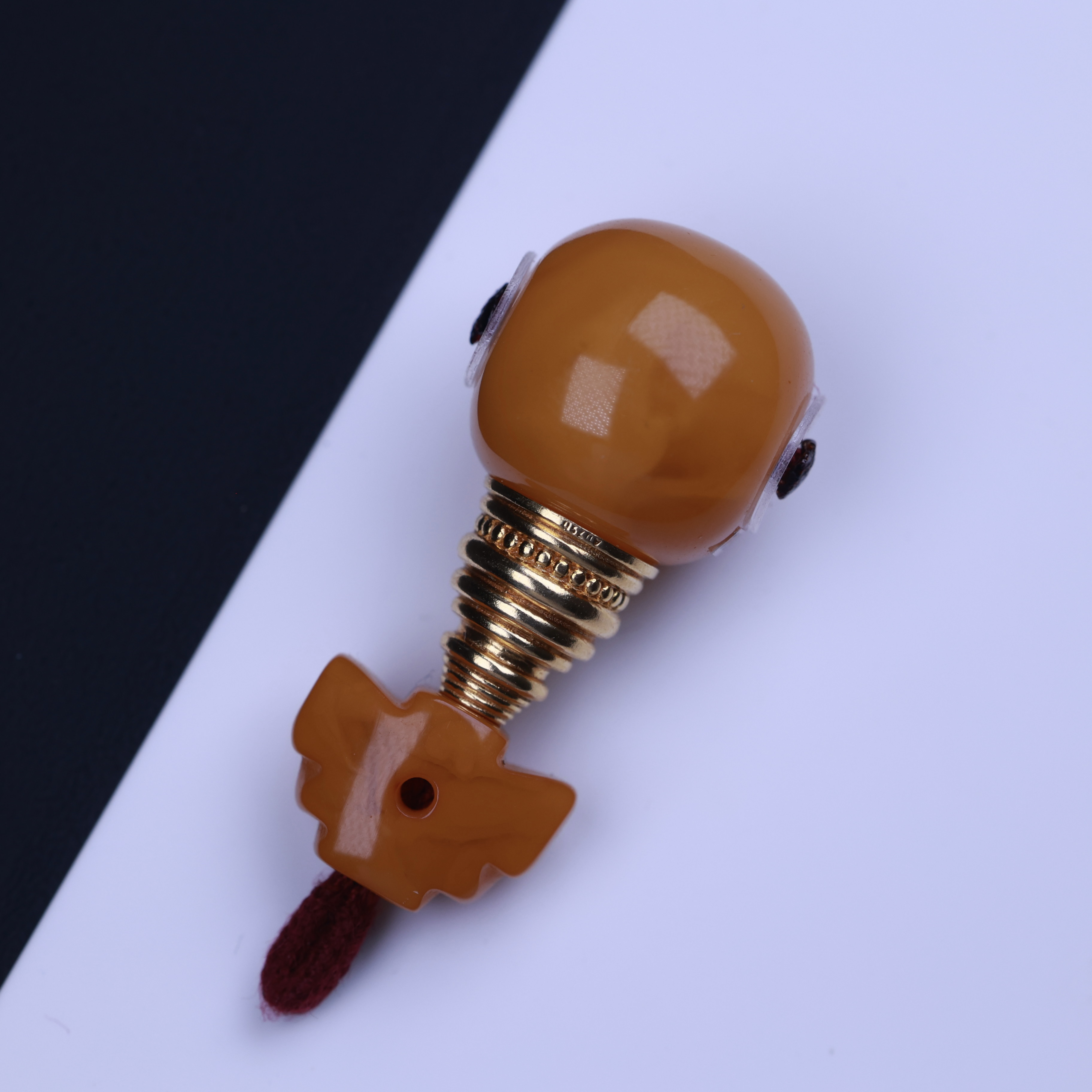 14.1mm橘皮色蜜蜡18K金塔分体三通（适合11左右手持和9+的108用）