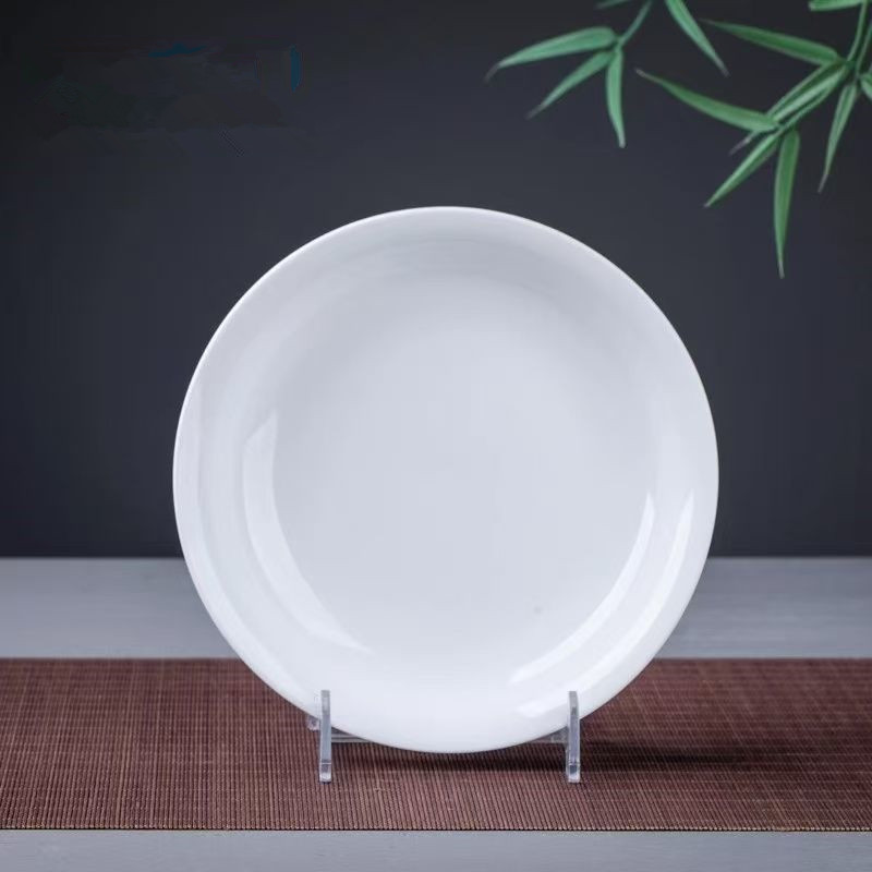 景德镇釉下彩高温白瓷8英寸平盘菜盘子4个  微瑕