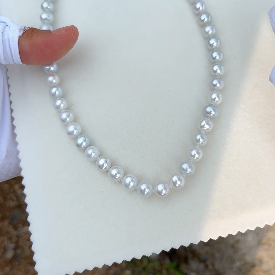 淡水珍珠银S925镶嵌颈饰8-9无核极光镜面冷白