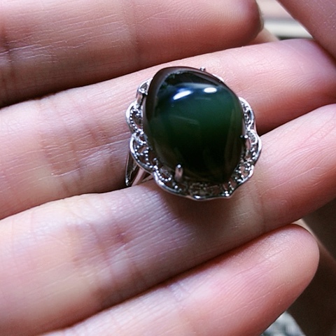 和田玉戒指银S925镶嵌