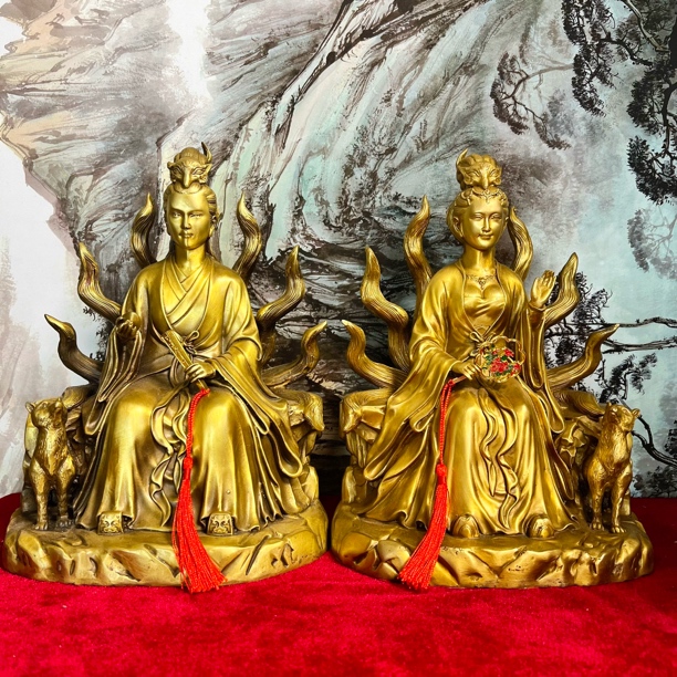 黄铜九尾狐仙九尾娘娘青丘九尾狐黄铜工艺品摆件