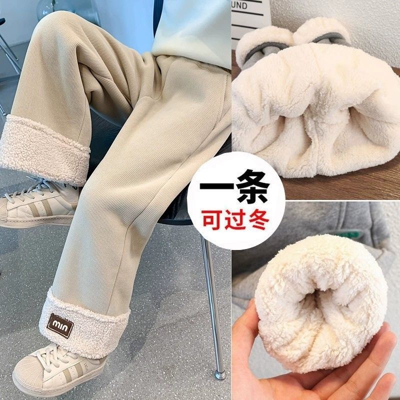 女童加绒裤子秋冬季羊驼绒新款洋气儿童加厚阔腿棉裤女孩长裤冬装
