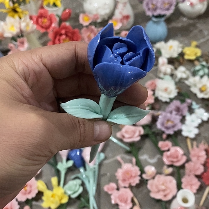 瓷片纯手工陶瓷花摆件瑕
