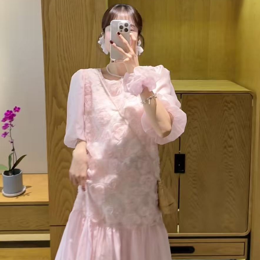 2025-9057夏季褶皱吊带常规少女风连衣裙气质国风女装长款法式