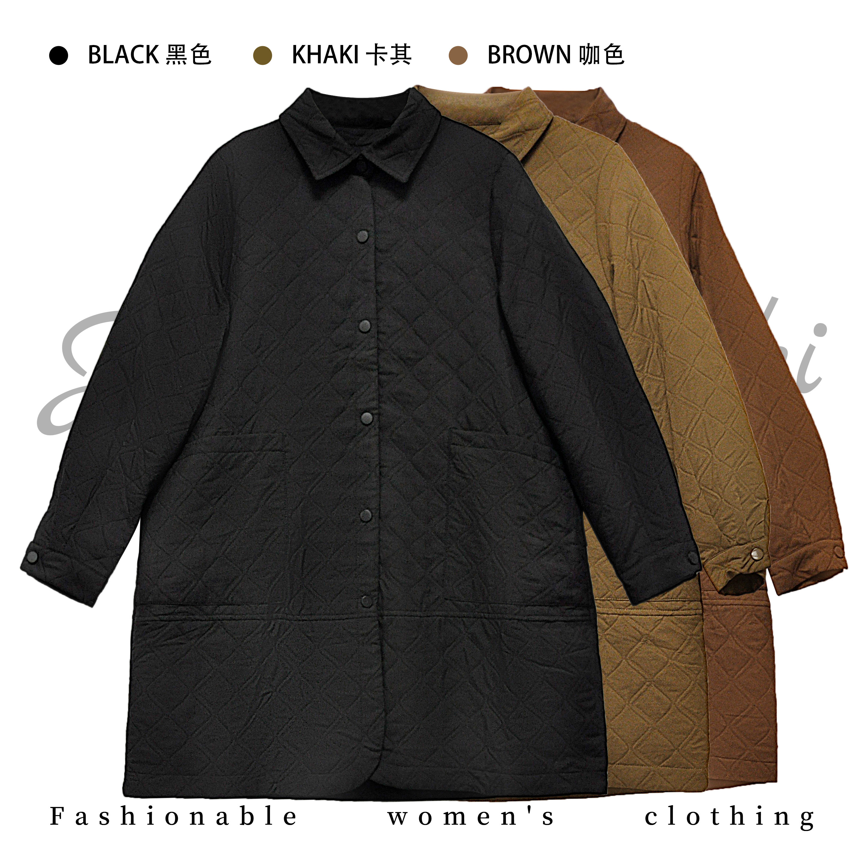 小翻领菱形格单排扣复古休闲风衣 中年妈妈纯色女外搭8817