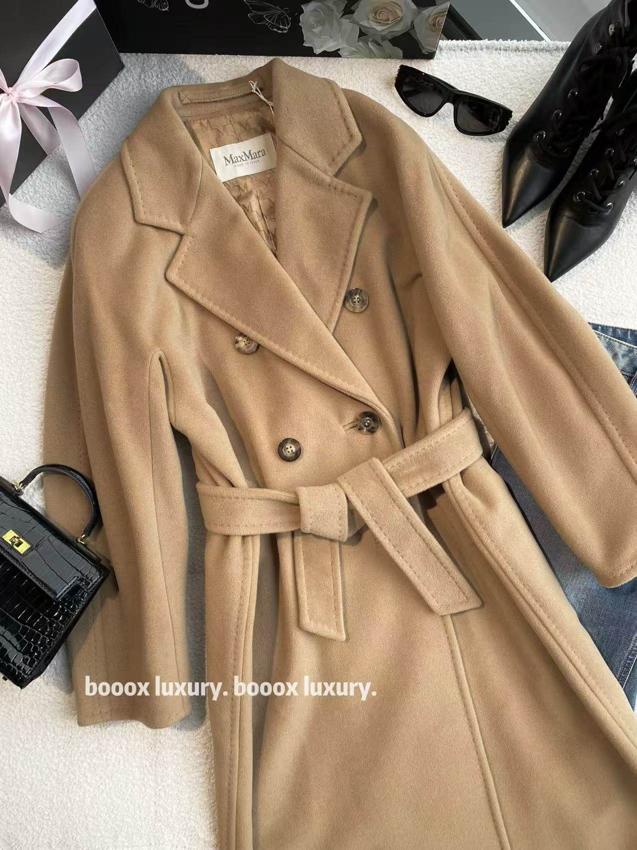 未使用 MaxMara cc1056 绵羊毛 101801驼色腰带大衣 32码