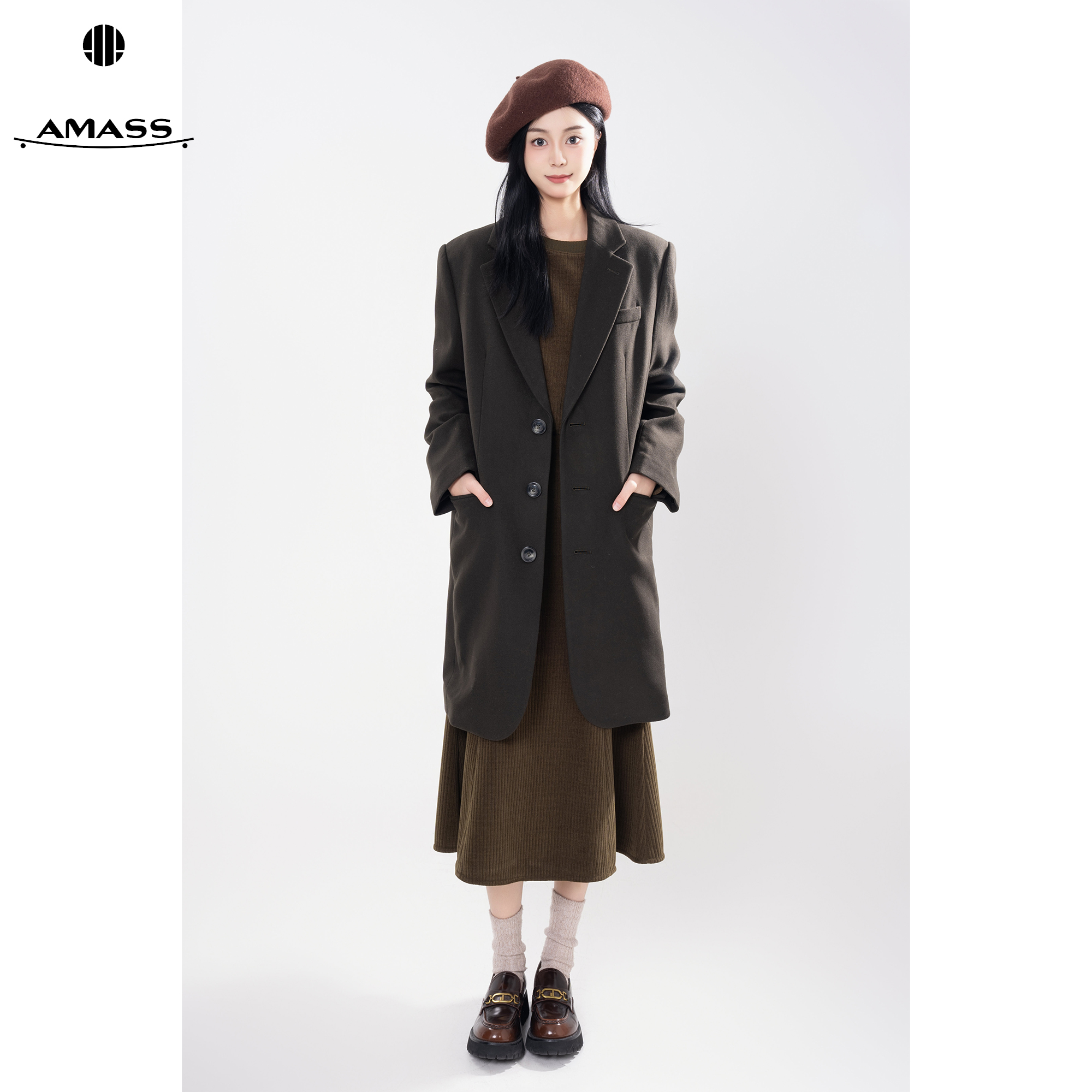 AMASS/阿玛施25年新款时尚经典轻职风气质中长款西装外套 5400934