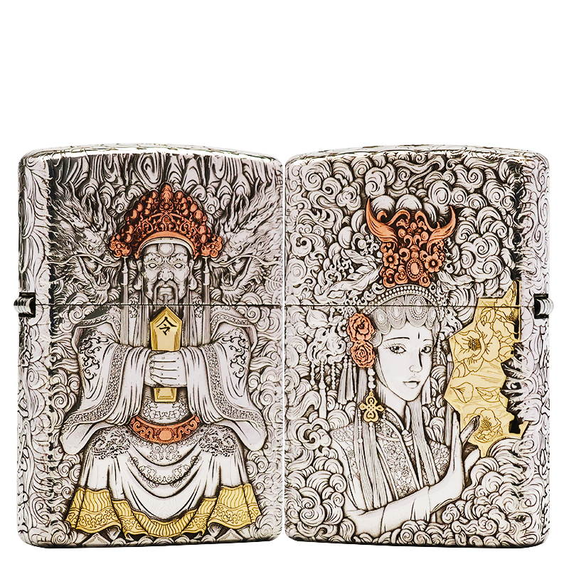 ZIPPO/之宝打火机 S925银套壳【龙五爷唱大戏】原装正品煤油机DYJ1