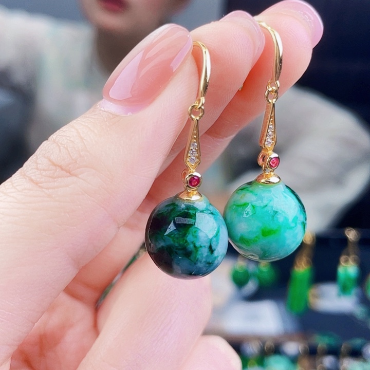 翡翠银S925镶嵌耳饰饰品