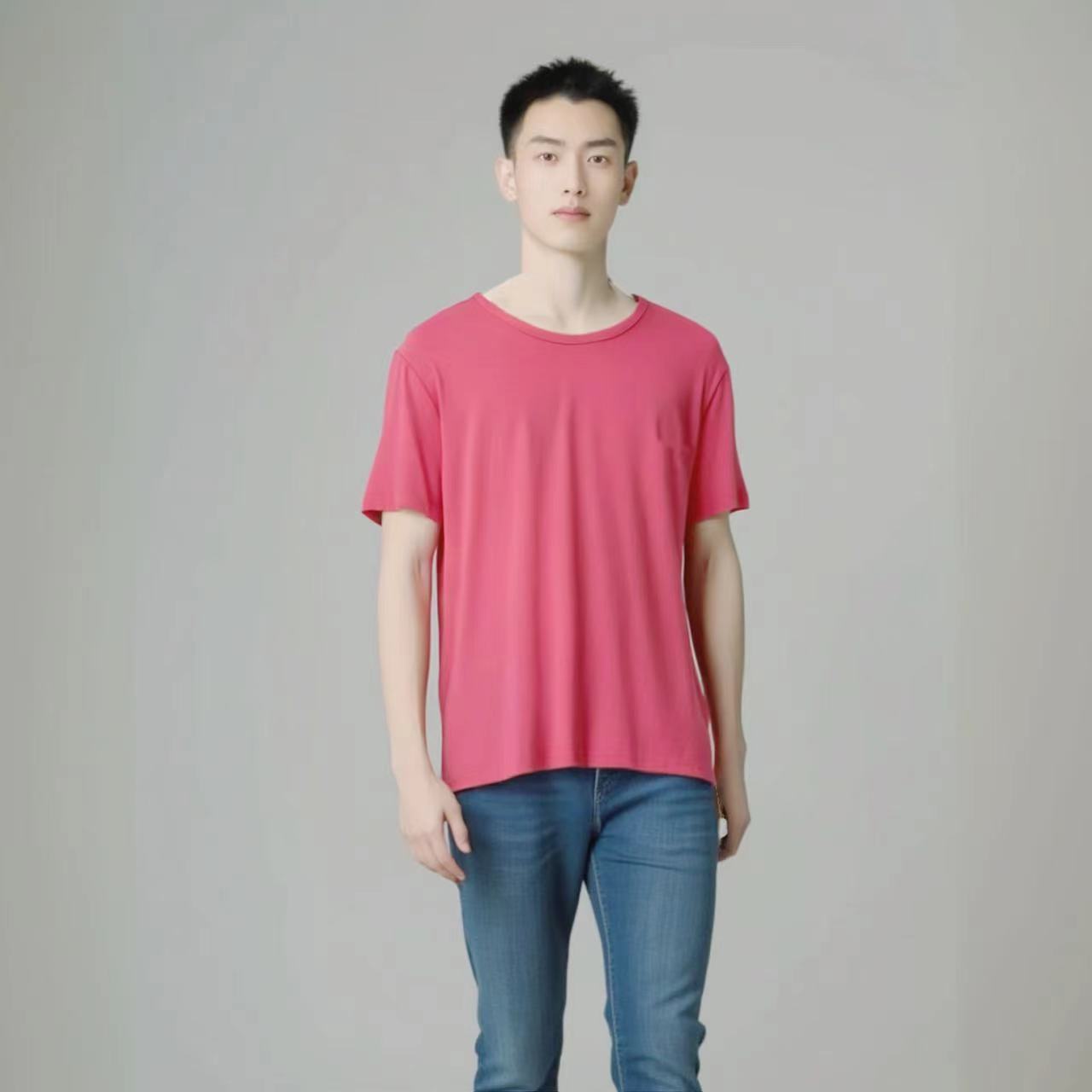 8214-男品牌T恤（西瓜红圆领）棉T恤