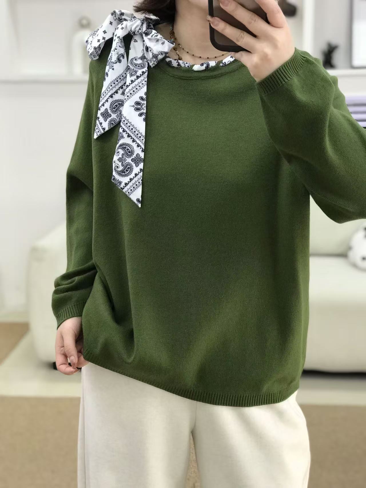 {莹莹推荐}119秋季大码女装气质飘带针织衫