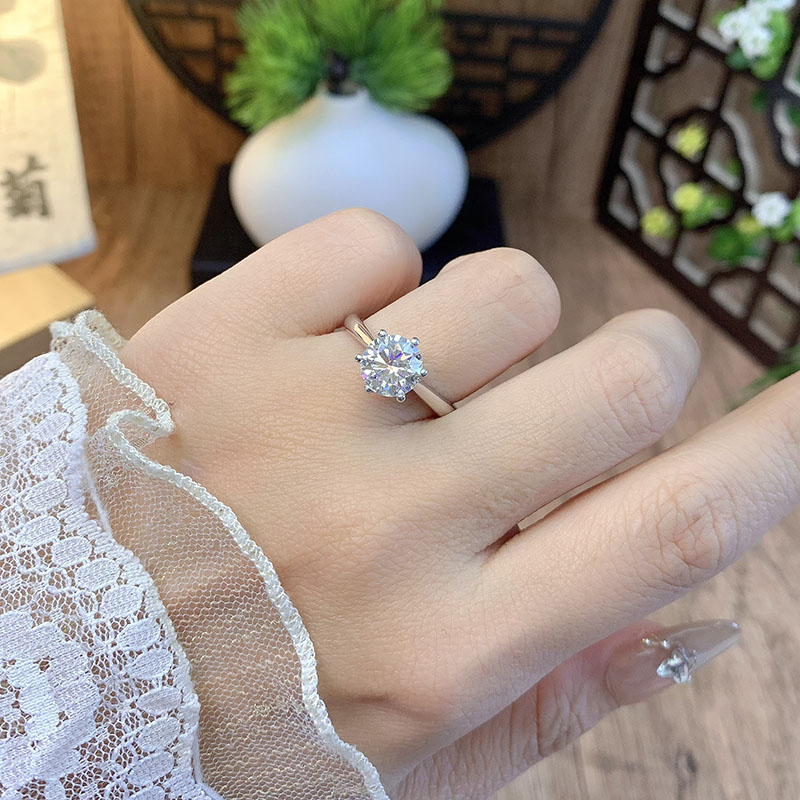 铂金戒指pt950铂金闭口2克拉莫桑钻戒指情人节求婚戒指送女友礼物