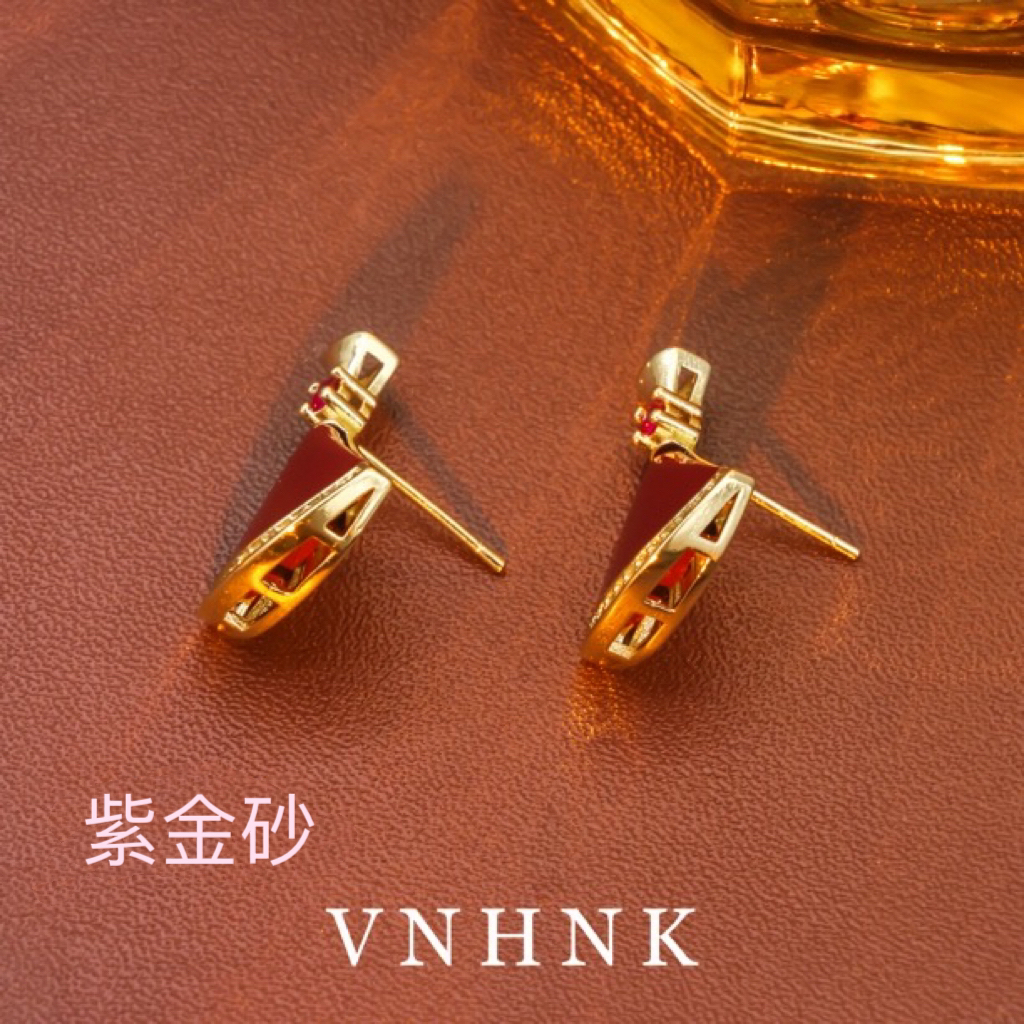 含辰砂工艺品美可儿  N234  红色简约时尚紫金砂耳环