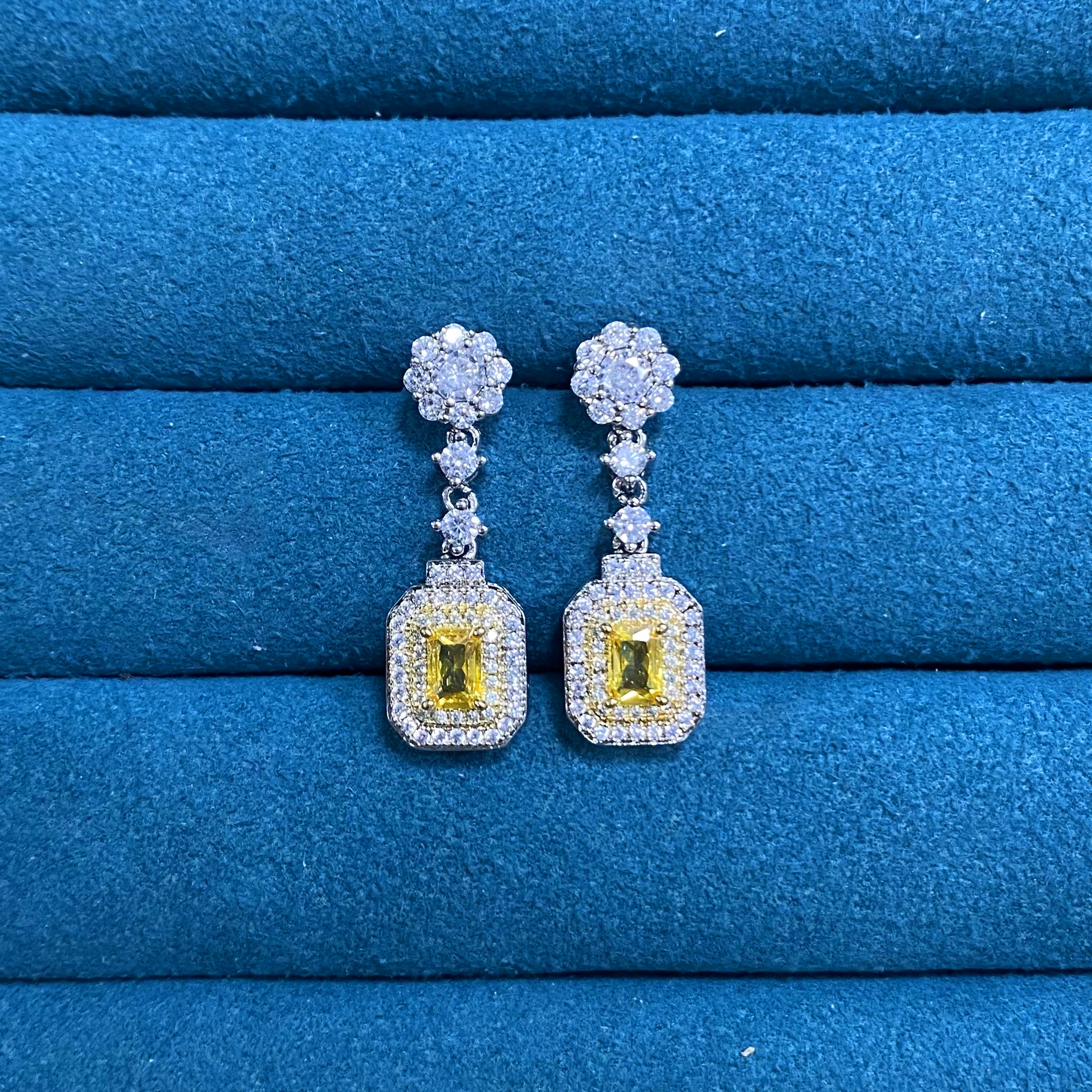 合金珐琅耳饰 奢华高贵黄色长方小克拉耳钉808