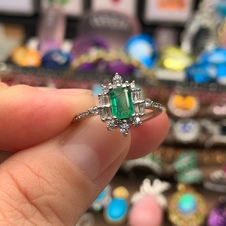 戒指银S925镶嵌祖母绿