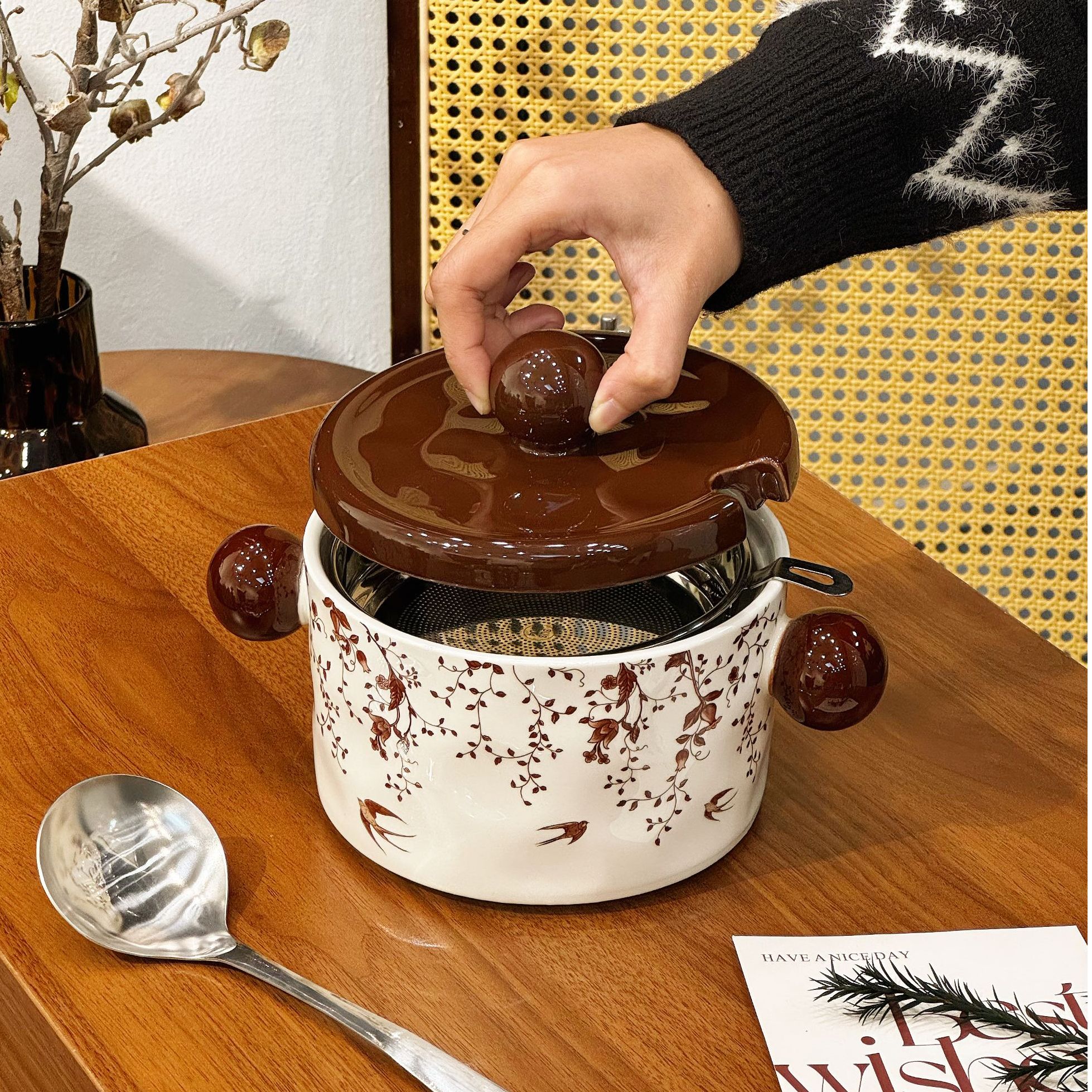 MUEN燕归来厨房猪油罐大容量带滤网油泼辣子罐耐高温陶瓷荤油罐子