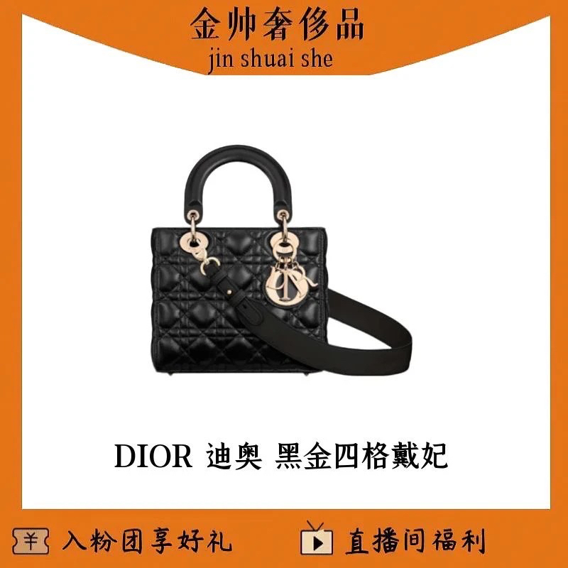 99新 DIOR/迪奥 黑金/四格戴妃/单肩包/B4880