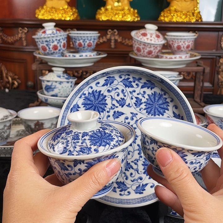 缠枝莲三件套茶具