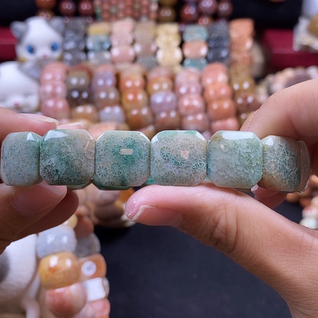 未镶嵌手牌硅化珊瑚（珊瑚玉）绿蕾丝 4