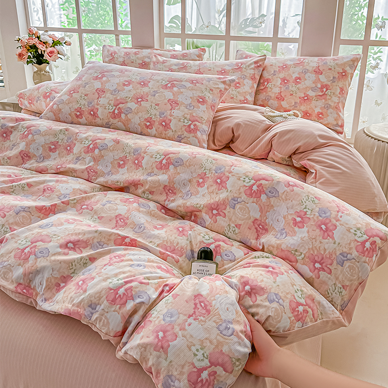 四件套【十里桃花】有氧提花双层纱母婴级A类韩版碎花柔软透气四件