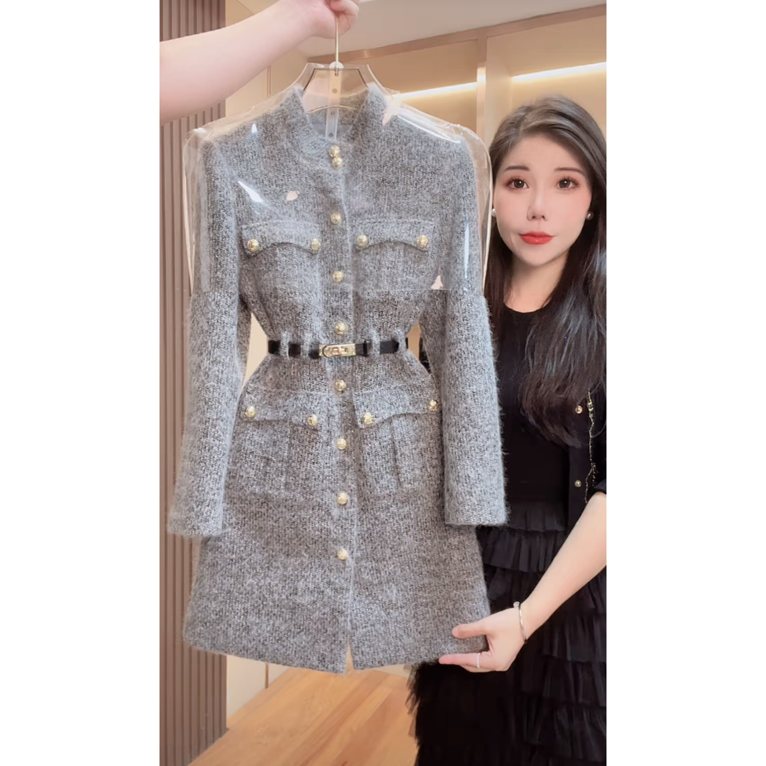 【现货 明早发】1883囯内设计师品牌女装气质收腰长袖连衣裙