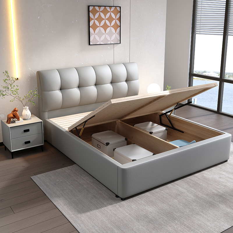 S2422#高箱储物真皮床现代简约软体床主卧婚床齐边床双人床