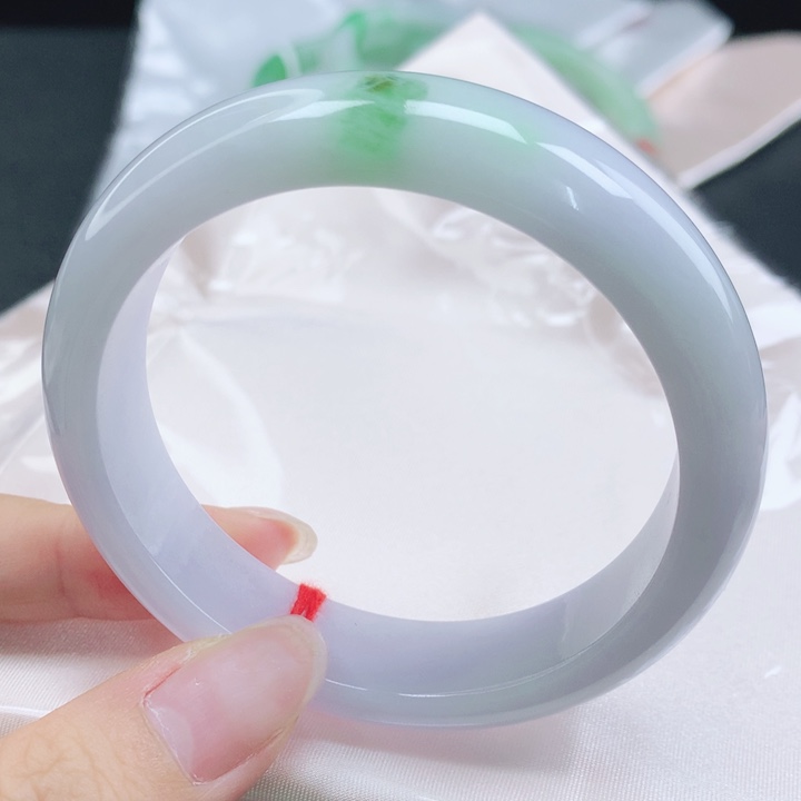 翡翠未镶嵌手镯缅甸57.9粉紫底飘阳绿正圈