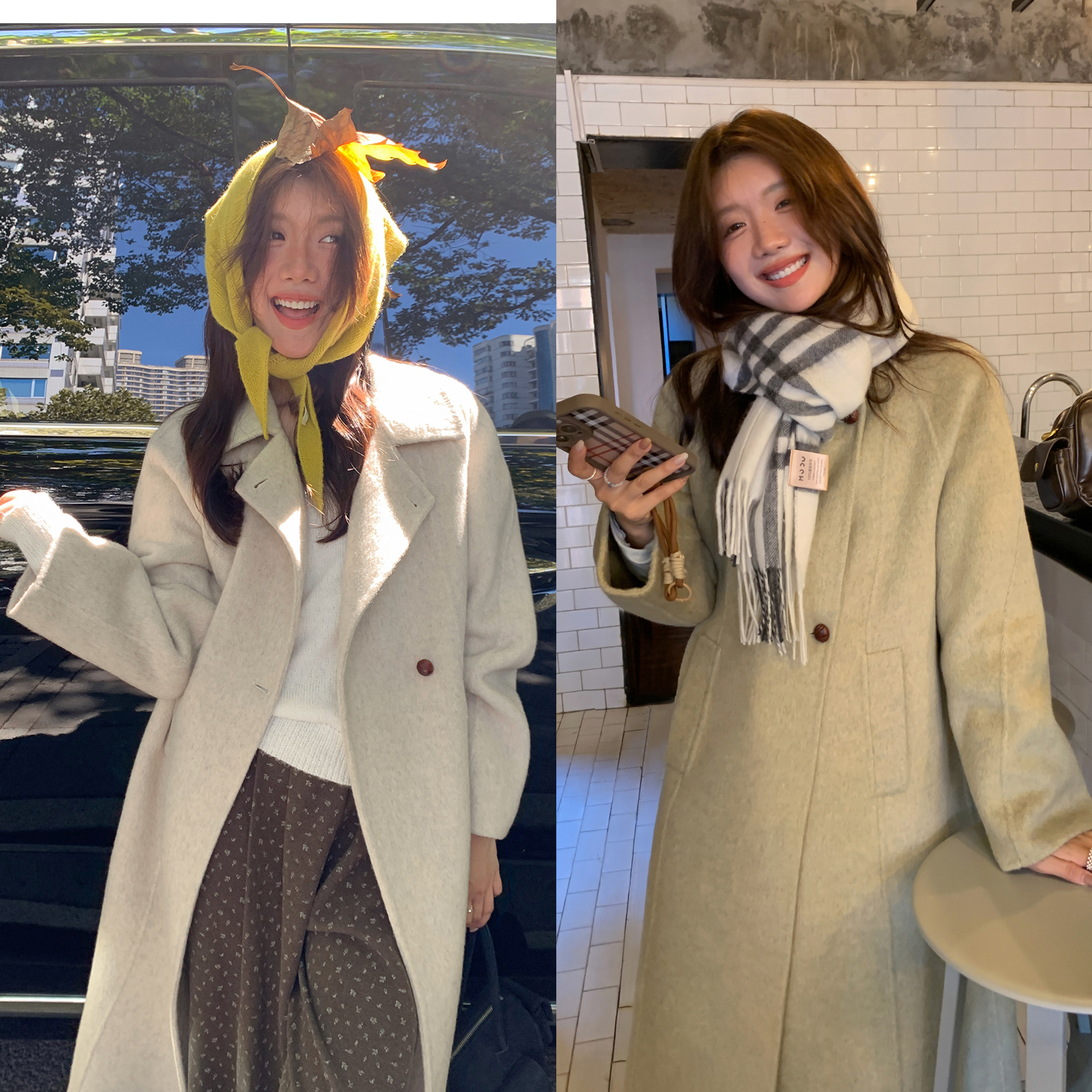 【西西里安】韩系简约两粒扣斜门襟小个子版60绵羊毛双面呢大衣