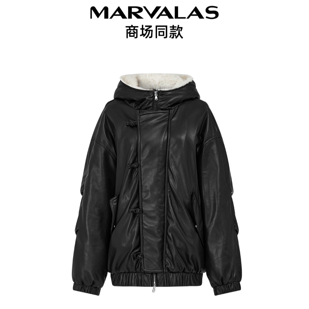 【粉丝专属】M450307441皮质女2023冬季连帽外套
