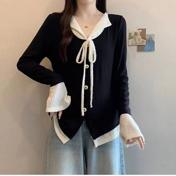 大码女装遮肚子假两件t恤长袖打底衫秋冬胖妹妹修身显瘦正肩上衣