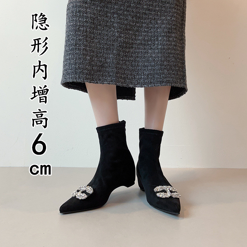 2025新款内增高水钻气质瘦瘦靴法式精致尖头女鞋弹力靴高级洋气